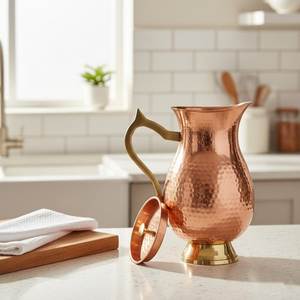 Traditional Pure <b>Copper</b> Water Jug <b>Handle</b> Handmade <b>Kitchen</b> Drinkware Pitcher Juice Milk Water Serving Restaurant Hotel Supply - Product Image 1