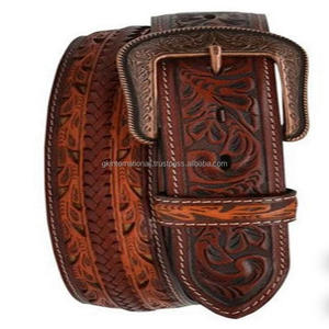 Cinturón de herramientas en relieve con patrón occidental de nueva calidad de exportación para hombres y mujeres con hebilla floral de cobre antiguo tamaños personalizados - Product Image 3