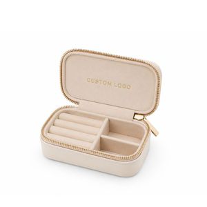Estuche de Viaje para Joyas con Logotipo Personalizado en Relieve Dorado, Caja Organizadora de Cuero PU para Mujer, Almacenamiento para Viajes de Vacaciones - Product Image 6