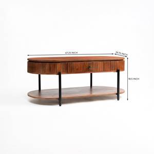 Modern Industrial Design Oval Mango Wood <b>Coffee</b> <b>Table</b> with Storage Shelf Metal <b>Legs</b> Living Room Furniture - Product Image 6