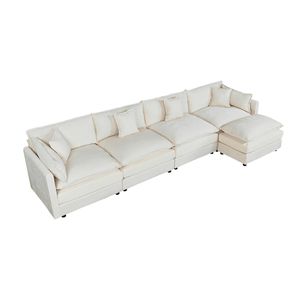 Divano 4 Posti Beige 2187 con Poggiapiedi per Soggiorno - Product Image 5