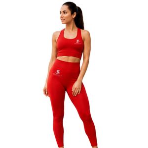 Ensemble de leggings de yoga rouges pour femmes, soutien-gorge de sport, taille haute, extensible, tenue de fitness, tenue de sport, ensemble athlétique sans couture en deux pièces - Product Image 5