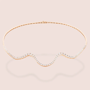 Luxury Women 18K Solid Gold Rose Gold Plated Diamond Choker Necklace Water Wave Design Round Brilliant Cut Channel Setting - Product Image 2