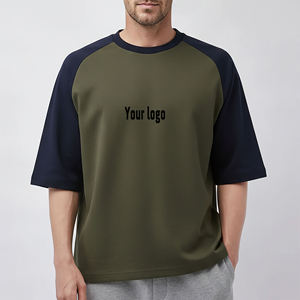 T-shirt Homme Oversize à Manches Raglan, Couleur Unie, Coton Jersey, Col Rond, Décontracté, Imprimé Logo Avant, Respirant, Coupe Confortable - Product Image 1