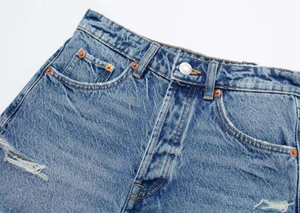Shorts de mezclilla de cintura alta para mujer, estilo boyfriend, desgastados, con dobladillo deshilachado, casuales de verano, de algodón - Product Image 6