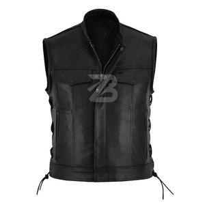Gilet en cuir PU pour homme, imperméable, respirant, réversible, style urbain, col en V uni, fermeture éclair, vêtement d'extérieur chaud - Product Image 2