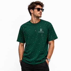 Custom Green Rhinestone Stud <b>T</b> <b>Shirt</b> <b>Men</b> Oversized Streetwear Casual Short Sleeve Crew Neck Sparkle Graphic Tee Fashion Apparel - Product Image 1