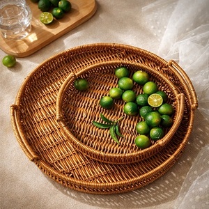 Handmade Creative Round Rattan <b>Storage</b> <b>Tray</b> Natural Classic Design for Table Food Serving Multifunctional Bathroom Tableware - Product Image 3