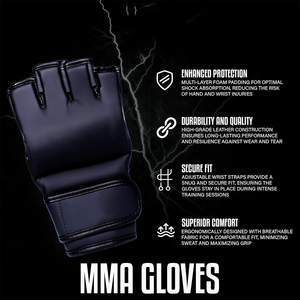 Top Quality MMA Training Gloves Half Finger PU Material <b>Velcro</b> Wrist Closure Unisex <b>Black</b> Color Martial Arts Use - Product Image 3