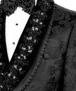 Men’s Black Floral Jacquard Tuxedo Suit – Luxury Embellished Designer <b>Blazer</b> for Wedding, Prom & Evening Party Wear - Product Image 3