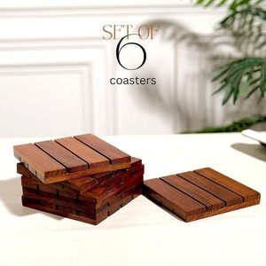 Handmade Wooden Tea Coffee Mug <b>Coaster</b> Square Rustic <b>Drink</b> Cup Holder Heat Resistant Table Protector set of 6 - Product Image 3