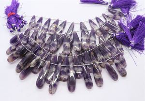 Perles de pierres précieuses en améthyste bio naturelle lisse en forme de poire 9x27-10x34MM, 6 pouces, perles d'améthyste en forme de poire pour la fabrication de bijoux, vente en gros - Product Image 2