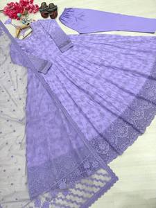 Purple Embroidered Indian Floor-Length Heavy Gown Traditional Indian Wedding Dress Women Loose Fit Rayon Ethnic Wear - Product Image 4