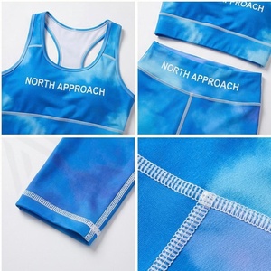 North Approach 2 Piece Yoga Set Racerback <b>Crop</b> <b>Top</b> Full Length Leggings Gradient <b>Blue</b> Print Breathable Sportswear - Product Image 4