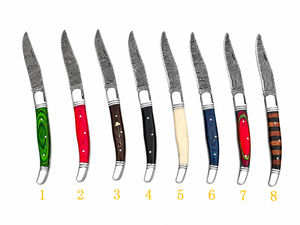 Cuchillo LAGUIOLE de Acero de Damasco con Mango de Madera, Hoja de Punta Caída y Funda de Cuero Personalizada - Product Image 3
