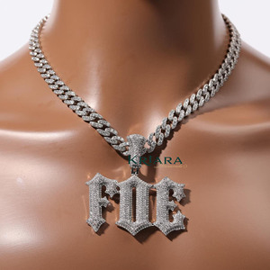 Pendentif en diamant cultivé en laboratoire avec la lettre « FOE », en argent 925 plaqué rhodium, style hip-hop, charme unisexe - Product Image 2