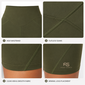 Olive Green <b>Women</b> High Waist <b>Shorts</b> V Cross Waist Contour Seam Stretch Yoga Gym Custom Logo Private Label gym <b>short</b> - Product Image 4