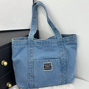 Sac fourre-tout pour femmes, shopping, voyage, usage quotidien, sac fourre-tout personnalisé avec logo, sac fourre-tout en jean grande capacité, sacs à bandoulière en tissu jean et coton - Product Image 1