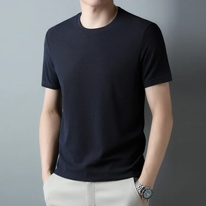 T-shirt à manches courtes pour homme, orange, coupe ajustée, tricoté, col rond, style décontracté, longueur normale - Product Image 2