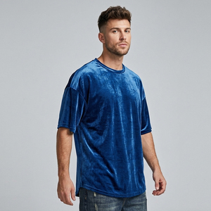 T-shirt en velours personnalisé pour homme, 100 % coton premium, coupe ample et oversize, épaules tombantes, style streetwear, OEM ODM - Product Image 2