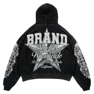 Sudadera con Capucha Oversize para Hombre, 100% Algodón, Estilo Urbano, con Bolsillo Frontal y Diseño Estampado Plateado, Venta al Por Mayor a Nivel Mundial - Product Image 3