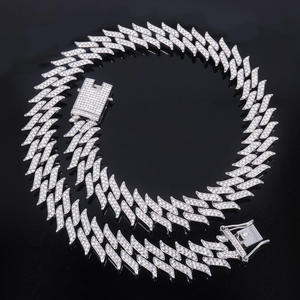 Collar de Cadena con Espiga de Moissanita Chapado en Rodio de Plata S925, Joyería de Diseño para Uso Diario, Estilo Hiphop - Product Image 1
