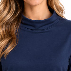 Women's Navy <b>Lounge</b> <b>Set</b> Long Sleeve Mock Neck Top Straight Leg Pants Casual <b>Two</b> <b>Piece</b> Pajama <b>Set</b> Wholesale OEM ODM Apparel B2B - Product Image 6