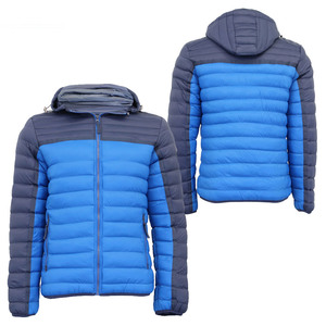 New Men's Hooded Puffer Jacket Blue Gray Color Blocking Windproof Polyester Winter <b>Coat</b> Casual Outdoor Wear Hiking Trekking <b>Coat</b> - Product Image 3
