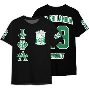 Camiseta Negra Iota Phi Lambda con Cuello Redondo, Estilo Capítulo Personalizado, Unisex, Inspiración Griega, Manga Corta, Informal - Product Image 3