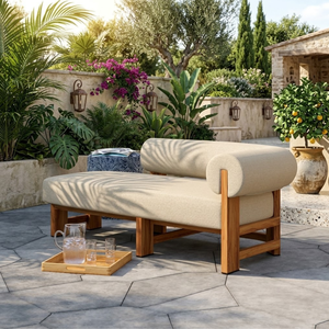 Sillón de Madera de Teca Moderno para Interiores y Exteriores, Sofá Cama de Lujo para Jardín o Patio con Cojín - Product Image 1