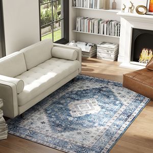 Tappeto Moderno 4x6 Blu a Pelo Medio Antiscivolo Lavabile Stile Vintage per Soggiorno Camera da Letto Sala da Pranzo - Product Image 2