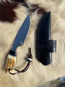 Drop Point Hunting <b>Knife</b> With <b>Bone</b> <b>Handle</b> Stainless Steel Blade 0.6mm Thickness Leather Sheath Outdoor Tool - Product Image 3