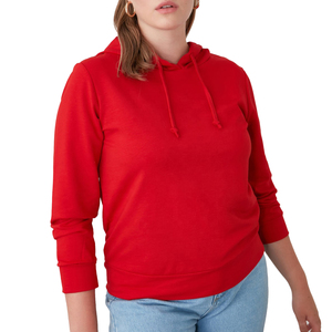 Sudadera Informal para Mujer, Manga Larga, Color Rojo Sólido, Ligera, Holgada, con Bolsillo - Product Image 1