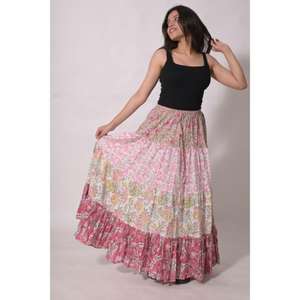Jupe longue maxi plissée en coton indien imprimé floral, taille naturelle, style bohème, lavable, faite à la main pour femme, idéale pour l'été - Product Image 4