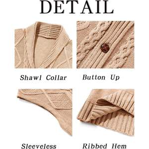 Gilet en tricot tendance pour homme, motif géométrique, sans manches, beige, boutonné devant, tenue d'automne - Product Image 4