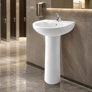 Lavabo sur pied ovale moderne en porcelaine Sany, garantie 5 ans, facile à nettoyer, pour salle de bain, appartement, hôtel, villa, entrepôt, hôpital, bureau - Product Image 2