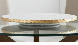 Bandeja giratoria redonda de mármol con borde dorado, hecha a mano, moderna, para almacenamiento de vajilla, para decoración de la sala de estar. - Product Image 4