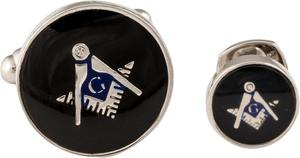 Boutons de manchette maçonniques pour hommes, argent et noir, avec boîte de présentation, accessoires de chemise - Product Image 3