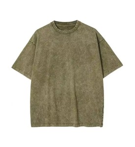 Camiseta Verde Lisa Oversize para Hombre, Manga Corta, Cuello Redondo, Casual, 100% Algodón, Tejido de Punto, Diseño Liso, OEM ODM - Product Image 5