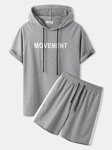 Camiseta con Capucha para Hombre, Manga Corta, Estilo Casual, Conjunto Deportivo de Verano, Estampado Personalizado, Estilo Vintage Lavado - Product Image 3