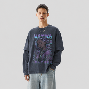 T-shirt décontracté surdimensionné pour homme 100 % coton, double couche, style hip-hop, uni, manches doubles, faible MOQ, prix abordable, OEM - Product Image 2