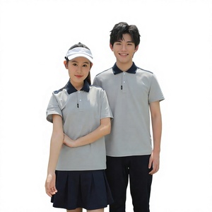 Polo gris à manches courtes, couleur unie, en coton tricoté, uniforme scolaire unisexe pour enfants, style école primaire - Product Image 1