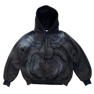 Sweat-shirt à capuche oversize pour homme 100% coton écologique noir uni streetwear tissé hiver avec logo frontal - Product Image 1