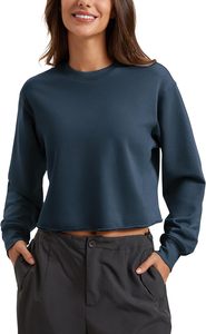 Women <b>Navy</b> Blue Crew Neck Oversized Knitted Sweatshirt Full Sleeve Solid Color Breathable Autumn Wear - Product Image 5