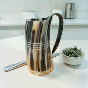 Premium <b>Extra</b> <b>Large</b> Viking Horn Tankard Polished Drinking <b>Mug</b> with Wooden Stand Eco Friendly Leakproof Camping Cup - Product Image 2