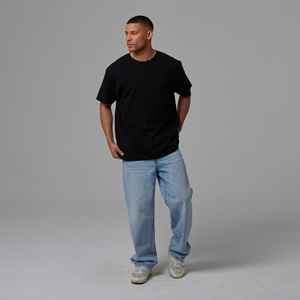 Camiseta Negra Oversize para Hombre, Mezcla de Algodón, Cuello Redondo, Estilo Casual Urbano, Corte Holgado, Marca Privada Personalizada - Product Image 3