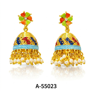 Luxury Gold Plated Stone Earrings with CZ Diamonds – Elegant Bridal & Festive Wear Jewelry 55023 - Product Image 6