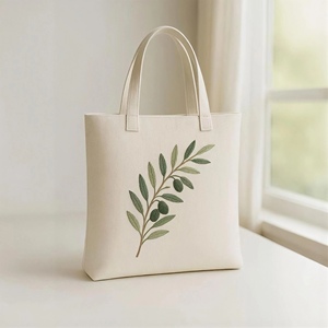Bolsa de Mano de Lona de Algodón con Estampado de Letras, Personalizable con Logotipo, Reutilizable, Ecológica, Resistente, de Tela Gruesa, con Asa de Tela No Tejida - Product Image 1