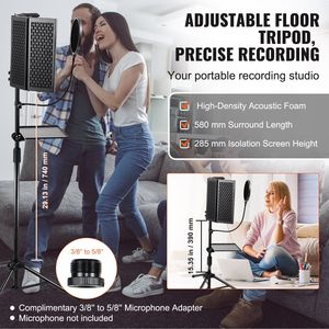 Pannello di Isolamento Acustico Portatile per Microfono da Studio, Design a 5 Pannelli, Filtro Anti-Pop, Supporto da Terra Regolabile, Assorbitore di Rumore, Include Supporto per Microfono - Product Image 3