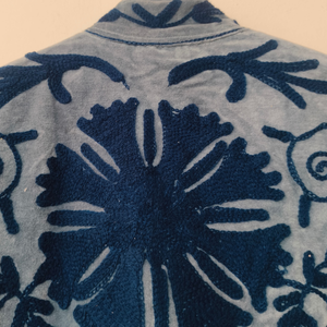 Blue Floral Embroidered <b>Velvet</b> Cotton Breathable Woven <b>Jacket</b> Suzani Style Outerwear <b>for</b> <b>Women</b> - Product Image 6
